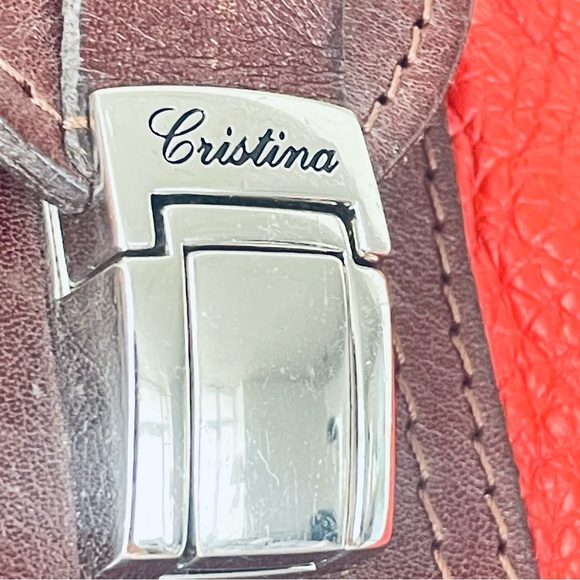 CHRISTINA ORANGE BROWN PEBBLED LEATHER SHOULDER BAG MADE IN ITALY SNAP CLOSURE - Picture 5 of 15